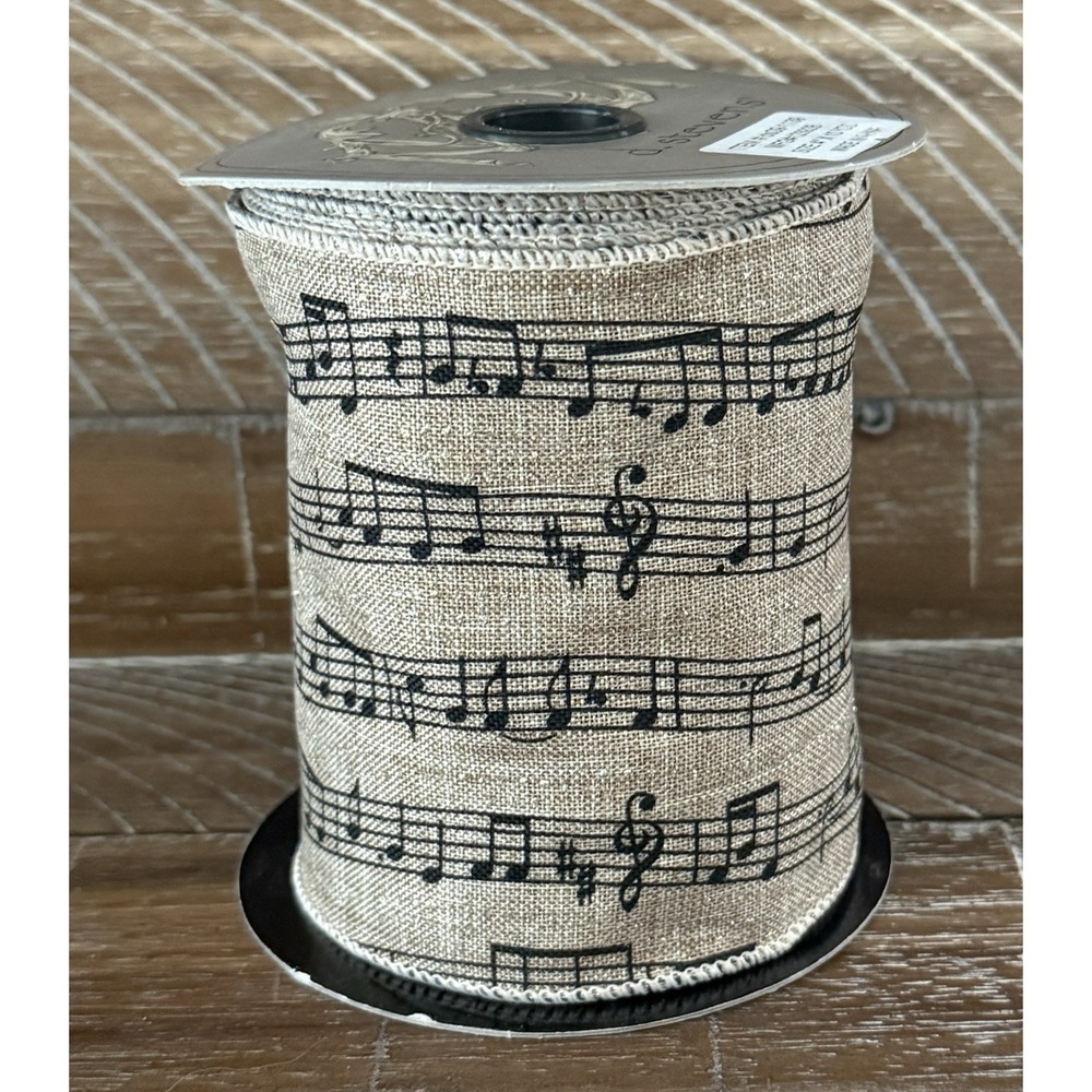 D. Stevens 4" Wired Ribbon Musical Notes Natural/Black Gold Metallic Christmas - Picture 2 of 10